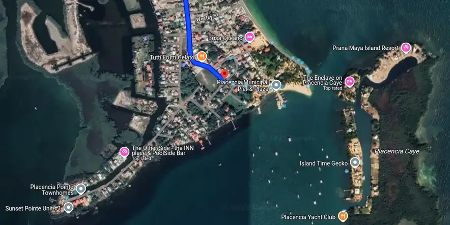 Placencia Peninsula map - South Belize